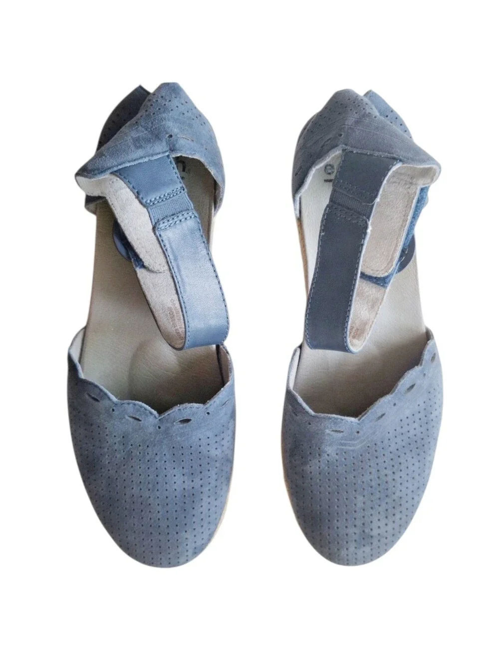 Earth Blue Leather Espadrille Wedge Sandals Ankle Strap Comfort Shoes Sz 8.5